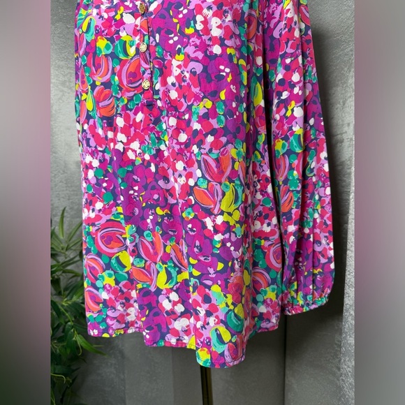 Lily Pulitzer Women’s Elsa Multicolor Wild Confetti Print Silk Blouse Sz M - Picture 6 of 12